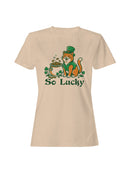 Officially Licensed St. Patrick's Day Lucky Cat with Shamrocks Pot Women's T-shirt