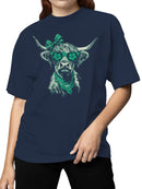 Officially Licensed St. Patrick's Day Stylish Highland Cow with Clover Shades Women's T-shirt