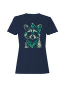 Officially Licensed St. Patrick's Day Trendy Raccoon with Shamrock Scarf Women's T-shirt