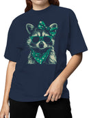 Officially Licensed St. Patrick's Day Trendy Raccoon with Shamrock Scarf Women's T-shirt