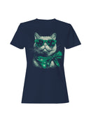 Officially Licensed St. Patrick's Day Shamrock Sunglass Cat Coolness Women's T-shirt