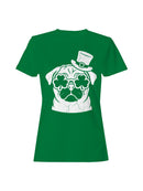 Officially Licensed St. Patrick's Day Pug with Hat and Shamrock Glasses Women's T-shirt