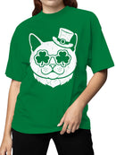 Officially Licensed St. Patrick's Day Lucky Cat with Shamrocks and Hat Women's T-shirt