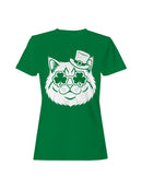 Officially Licensed St. Patrick's Day Lucky Cat with Shamrock Glasses Women's T-shirt