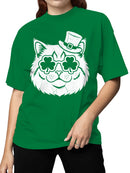 Officially Licensed St. Patrick's Day Lucky Cat with Shamrock Glasses Women's T-shirt