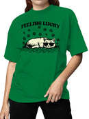 Officially Licensed St. Patrick's Day Cool Cat Feeling Lucky Design Women's T-shirt