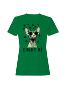 Officially Licensed St. Patrick's Day Lucky AF Sphynx Cat Design Women's T-shirt
