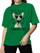 Officially Licensed St. Patrick's Day Lucky AF Sphynx Cat Design Women's T-shirt