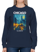 Chicago Starry Night Cityscape Art Women's Sweatshirt