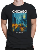 Chicago Starry Night Cityscape Art Men's T-shirt