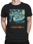 Starry Skyline Cityscape Art Men's T-shirt