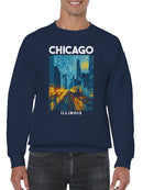 Chicago Starry Night Cityscape Art Men's Sweatshirt