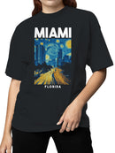 Miami Starry Night Skyline Art Women's T-shirt