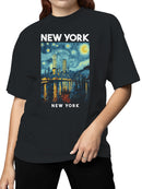 Starry Night NYC Skyline Overlap Women's T-shirt