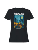 Chicago Starry Night Cityscape Art Women's T-shirt
