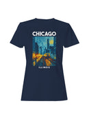 Chicago Starry Night Cityscape Art Women's T-shirt