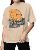 Curious Cat Enjoys Sushi Delight Women's T-shirt