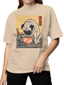 Pug Enjoying Ramen Art Print Women's T-shirt