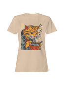 Ramen-Loving Cat in Ukiyo-e Style Women's T-shirt