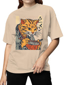 Ramen-Loving Cat in Ukiyo-e Style Women's T-shirt