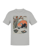 Red Panda with Bowls Under Blossoms Men's T-shirt