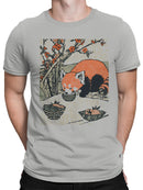 Red Panda with Bowls Under Blossoms Men's T-shirt