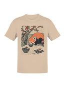 Red Panda with Bowls Under Blossoms Men's T-shirt
