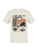 Red Panda with Bowls Under Blossoms Men's T-shirt