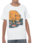 Curious Cat Enjoys Sushi Delight Youth's T-shirt