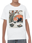 Red Panda with Bowls Under Blossoms Youth's T-shirt