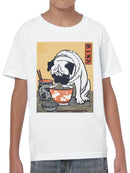 Pug Enjoying Ramen Art Print Youth's T-shirt