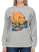 Curious Cat Enjoys Sushi Delight Women's Sweatshirt