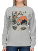 Red Panda with Bowls Under Blossoms Women's Sweatshirt