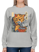 Ramen-Loving Cat in Ukiyo-e Style Women's Sweatshirt