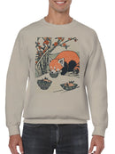 Red Panda with Bowls Under Blossoms Men's Sweatshirt