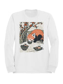 Red Panda with Bowls Under Blossoms Men's Sweatshirt