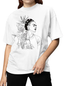 Artistic Woman with Parrot and Leaves Women's T-shirt