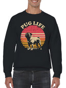 Retro Pug Life Sunset Graphic Men's Sweatshirt