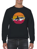 Retro Sunset Shark Design Men's Sweatshirt