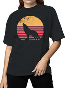 Retro Sunset Howling Wolf Women's T-shirt