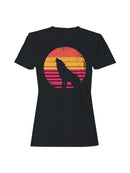 Retro Sunset Howling Wolf Silhouette Women's T-shirt