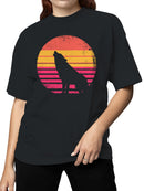 Retro Sunset Howling Wolf Silhouette Women's T-shirt