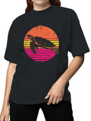Retro Sunset Sea Turtle Design Women's T-shirt