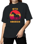 Wild America Retro Horse Design Women's T-shirt