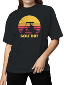 Retro Sunset Golf Cart Silhouette Women's T-shirt