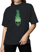 Fiery Green Skull Art Women's T-shirt