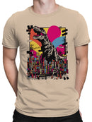 Neon Dinosaur Attack in Tokyo City Men's T-shirt