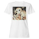 Hungry Dog Eating Hot Dog Art Women's T-Shirt