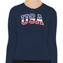 USA Red White Blue Patriotic Graphic Women's Long Sleeve
