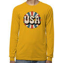 Retro USA Patriotic Flower Men's Long Sleeve Shirt